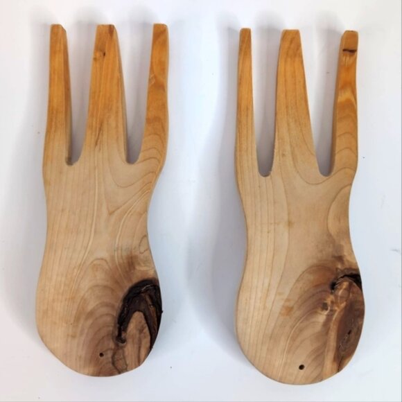 Folkulture Salad Hands or Set of 2 Olive Wood Salad Servers Boho Salad Tongs - Picture 1 of 5
